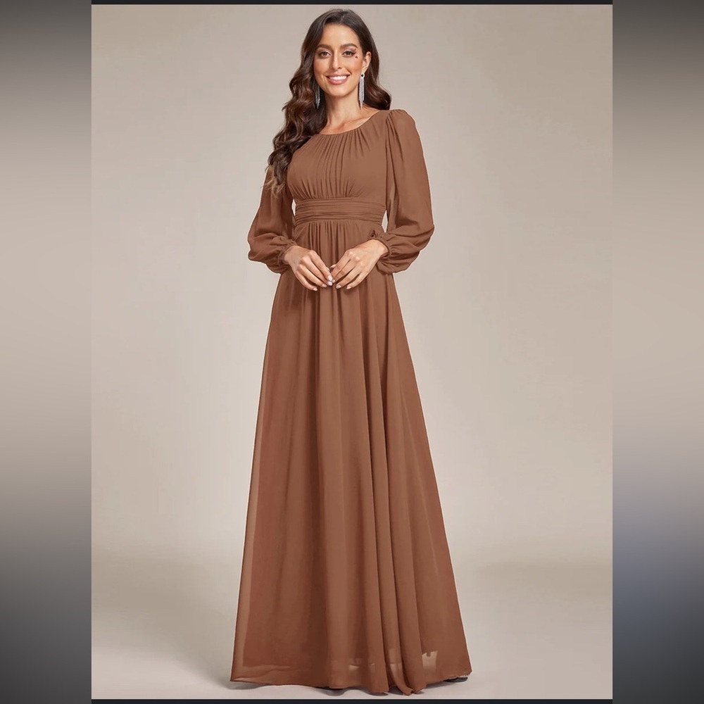 Long Sleeve Chiffon A-Line Empire Waist Formal Dress NWT 129.00 - Picture 4 of 5